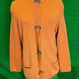 Salvatore Ferragamo Orange Knit Sweater with Black Clasp